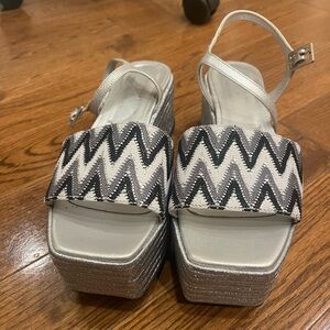 Madison Maison Woven Platform Wedge Sandals Silver Size 38 Ankle Strap Heels
